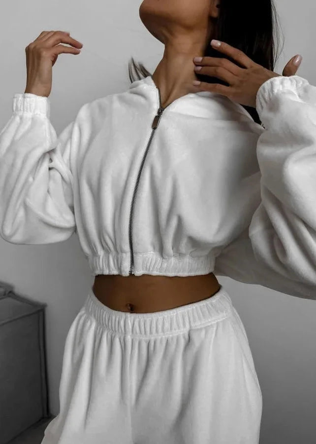 Relaxed Radiance - Zip-up Hoodie Two-piece Set