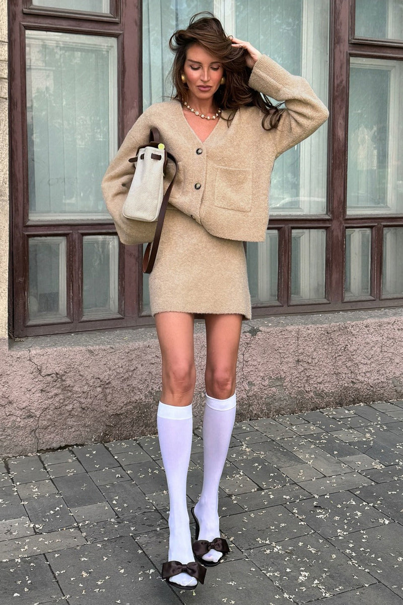 Tweed Cardigan Skirt Set Two Piece Set