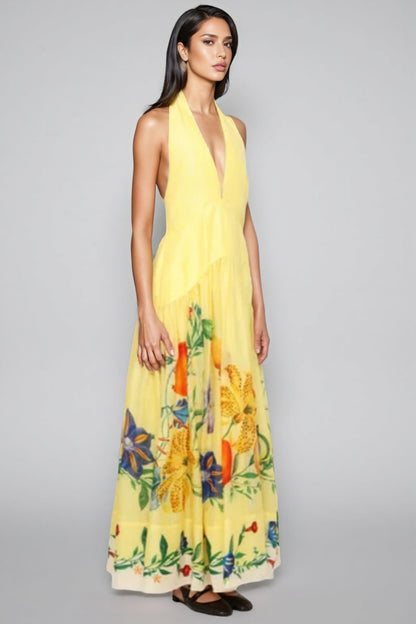 Hunte Yellow Backless Maxi Dress