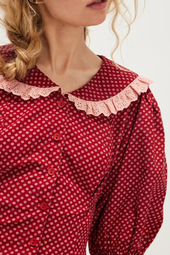Polka Dot Peter Pan Collar Puff Sleeve Mini Dress