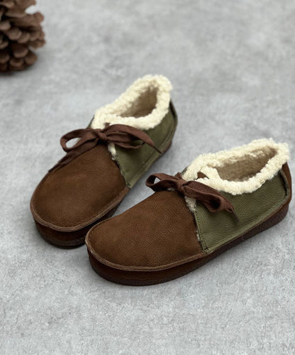 Coffee Flat Shoes for Lace Up Fuzzy Wool Lined Flat Shoes for