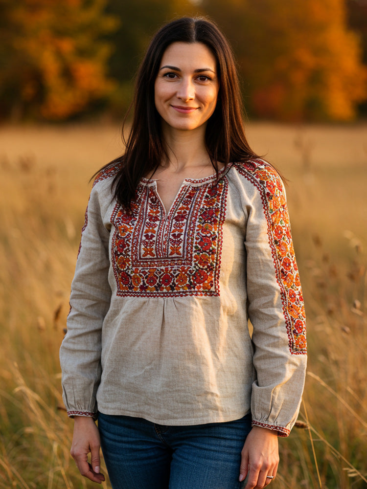 Women's Vintage Bohemian Embroidered Print Shirt elevenforest