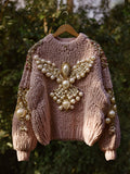 Christmas Angel Embroidered Pearl Crew Neck Sweater artswardrobe