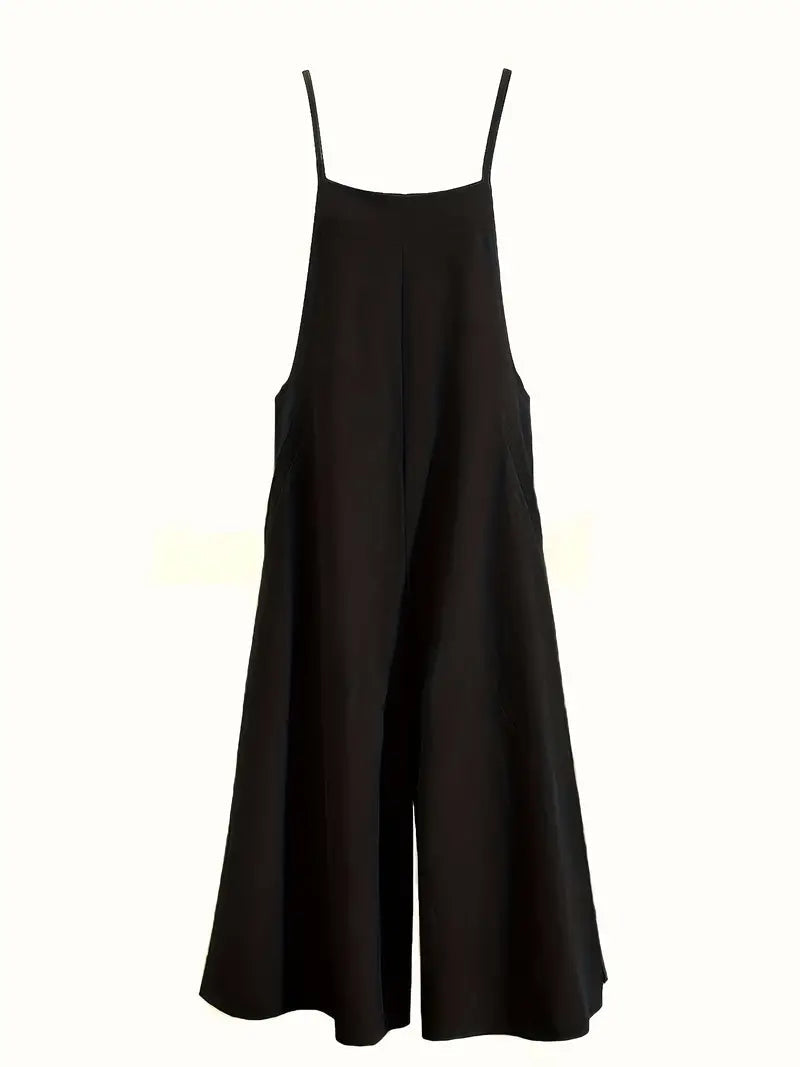 Color Retro Spaghetti Baggy Jumpsuit