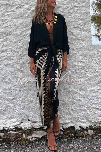 Astra Print High Waist Ruched Wrap Maxi Skirt