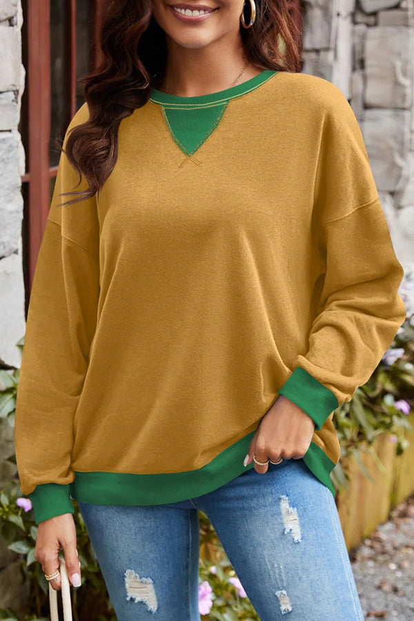 Fashionable Contrasting Color Loose Long-sleeved Sweatshirt