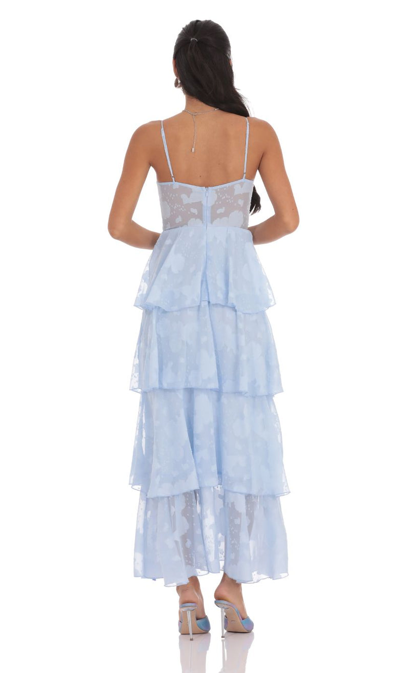 Ruffle A-line Maxi Dress in Sky Blue