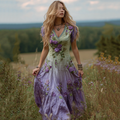 Women's Bohemian Floral Art Gradient Linen Maxi Dress elevenforest
