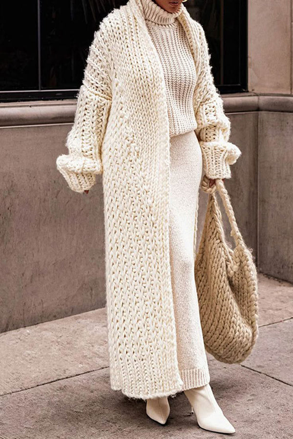 Embrace the Cold Color Long Sleeve Knitted Loose Maxi Cardigan