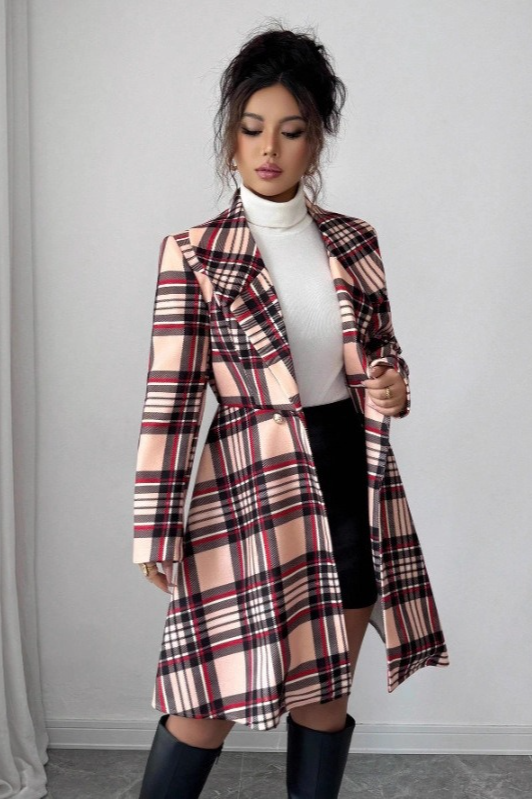 Print Dual Faced Wool Long Sleeve Overcoat