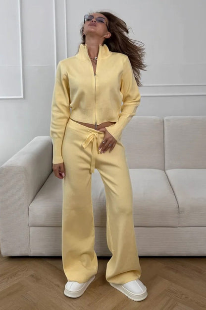 Two-way Zipper Fitted Knit Commuter Two Piece Set