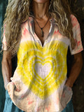 Women's Hippie Tie Dye Love Art Print Casual Short Sleeve Comfortable