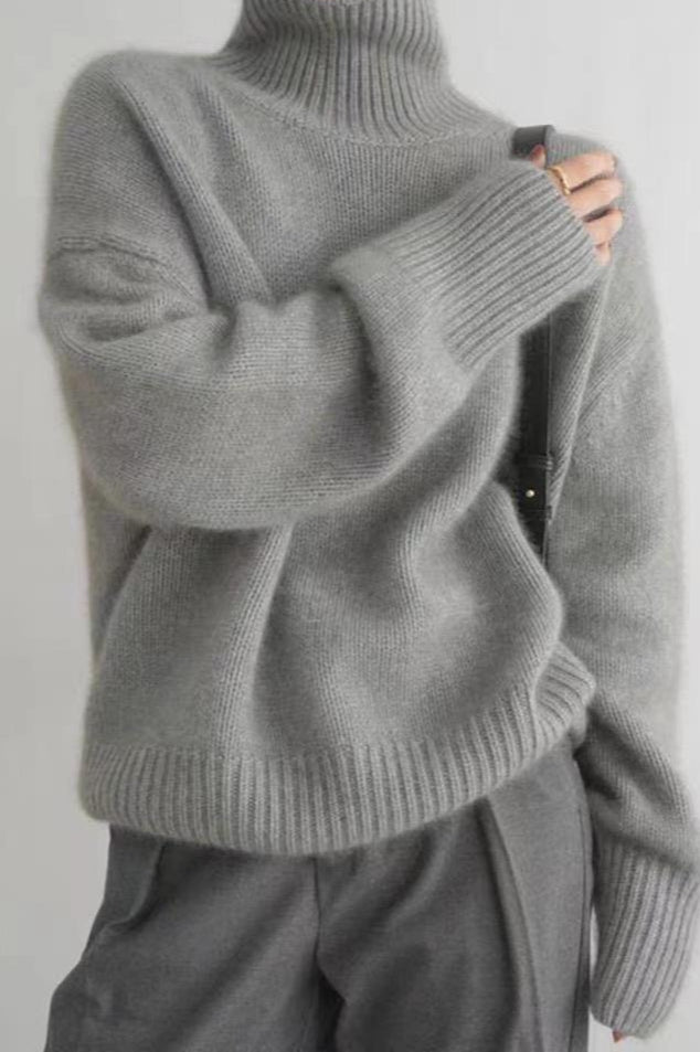 Minimalist Turtleneck Color Loose Fit Knit Sweater