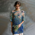Women's Oil Painting Floral Contrast Color Sequined T-shirt elevenforest