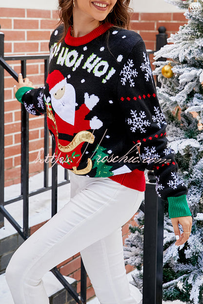 Christmas Print Crew Neck Long Sleeve Sweater