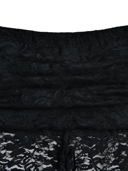 Black High Rise Flare Leg Pants With Lace Splice