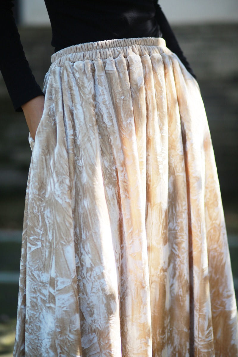 Velvet Tie Dye Swing Midi Skirt