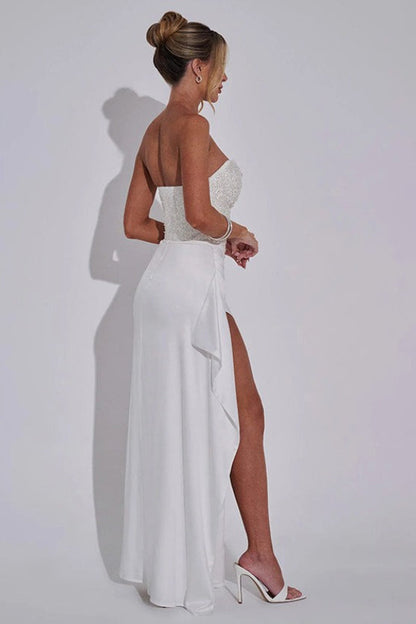 Sequin Strapless High Slit Maxi Dress