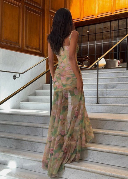 Watercolor Whisper - Mesh Maxi Dress
