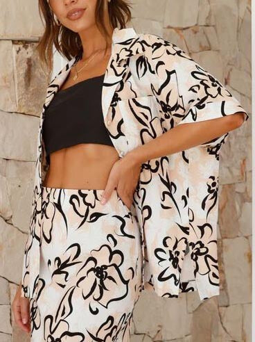 Botanical Print Loose Pants Set
