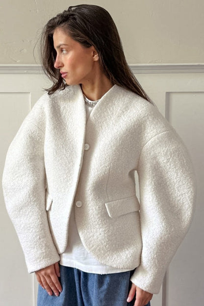 Wool V-neck Thickened Pocket Coat