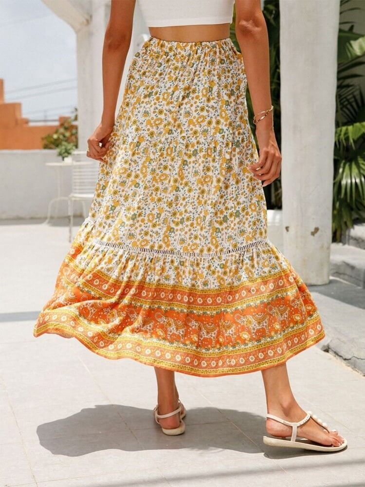 Magnolia Print Tiered Skirt