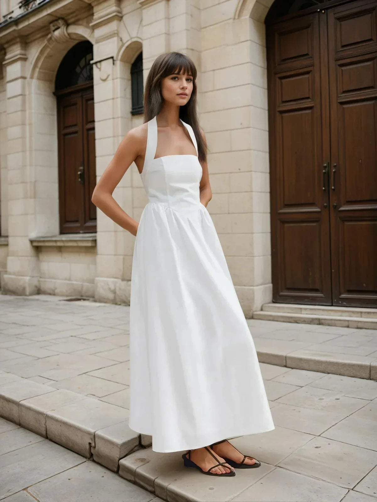 Simple and Cotton & Linen Halter a Line Long Dress