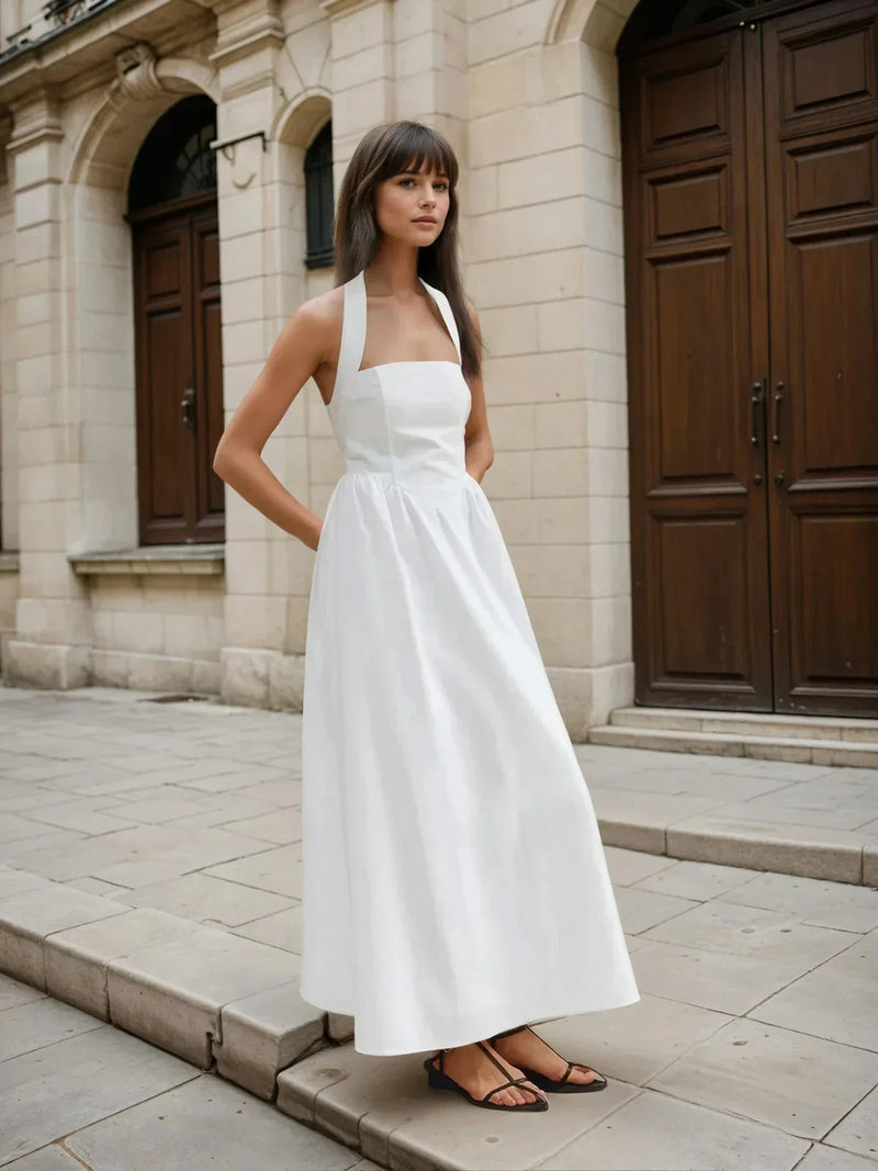Simple and Cotton & Linen Halter a Line Long Dress