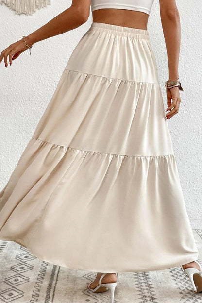 Single-breasted Color Tiered Maxi Skirt