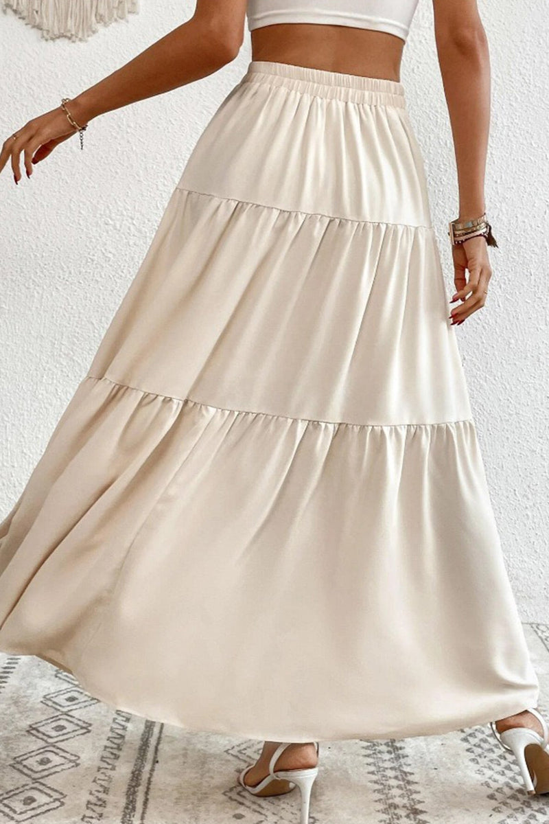 Single-breasted Color Tiered Maxi Skirt