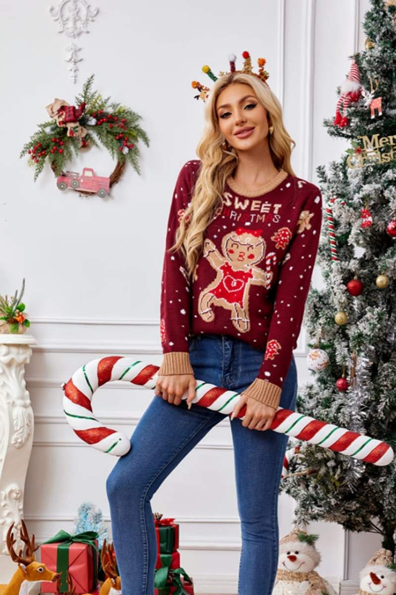 Crewneck Embroidered Sweater – Gingerbread Man