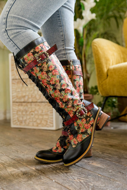 Soffia | Blooming Tie-accent Leather Knee High Boot