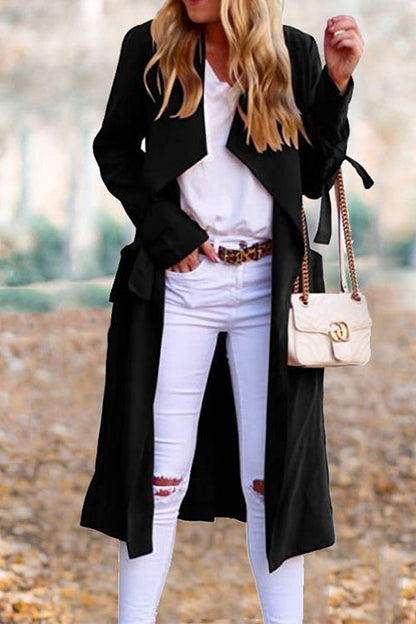 Drap Front Tie Waist Fall Midi Cardigan