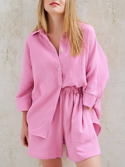 Intricate Cotton Co-ord Pink Shorts Set