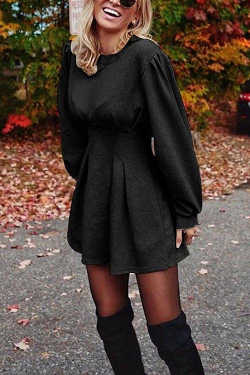 High Waist Swing Skirt Sweatshirt Dress
