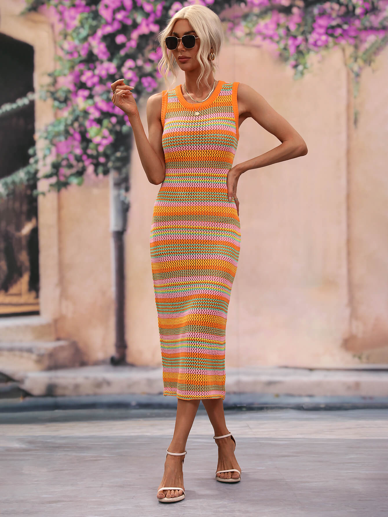 Vacays Chevron Knit Midi Dress - Orange