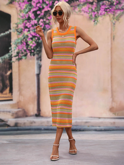 Vacays Chevron Knit Midi Dress - Orange