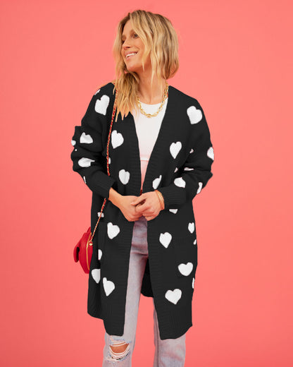 Listen to Your Heart Knit Open Front Cardigan - Black