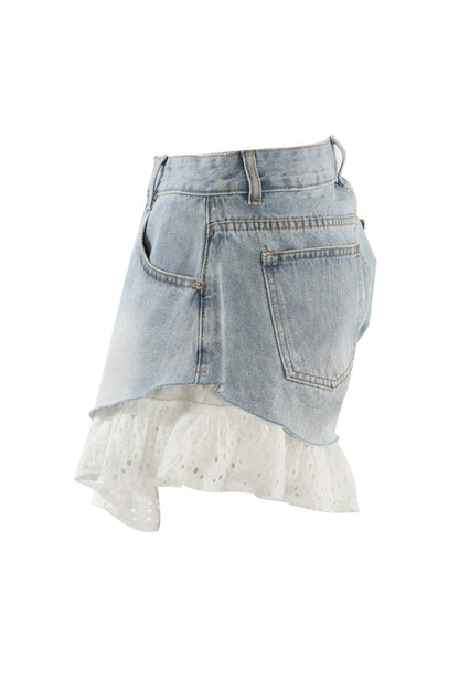 Lace Patchwork Denim Shorts