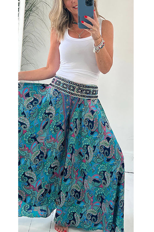 Moxidress Elastic Waist Wide Leg Palazzo Printed Pants