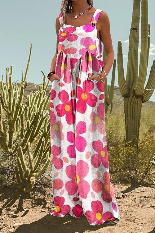 Print Wide Leg Loose Overalls