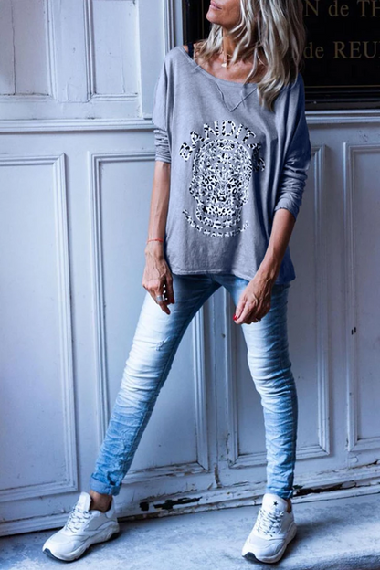 Skull Head Printed Loose Long Sleeve T-shirt