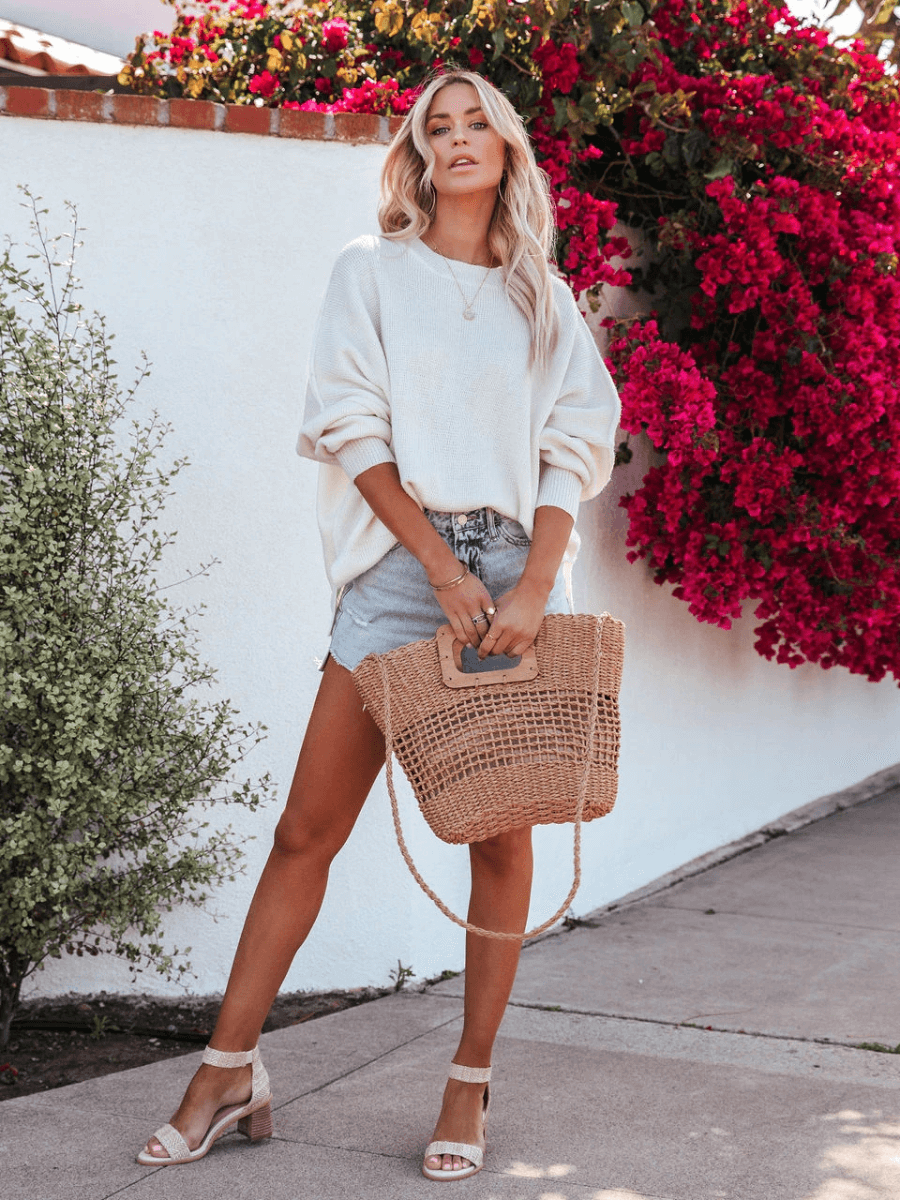 Oversized Batwing Sleeve Knit Sweater - White
