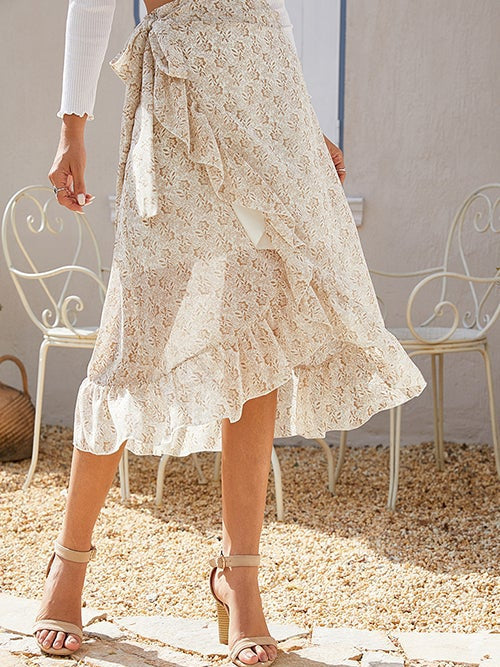 Ditsy Tie Side High Low Skirt