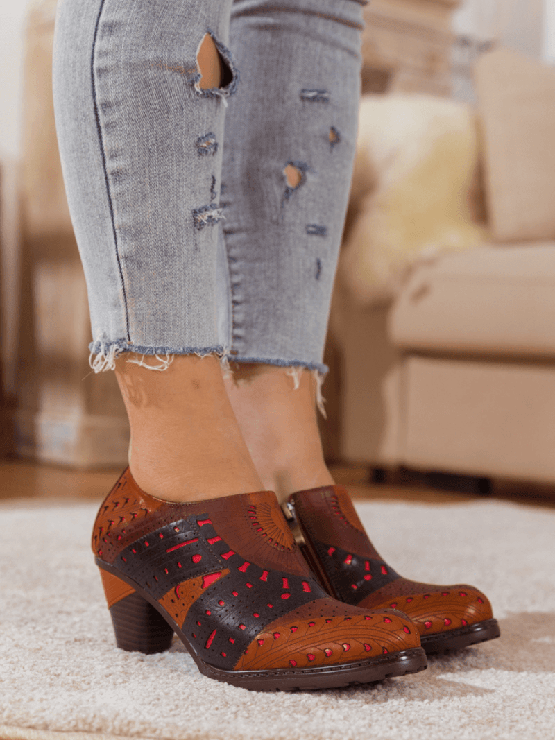 Soffia | Perforated Brown Leather Pump