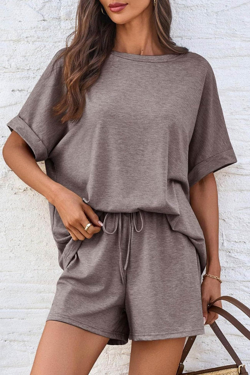 Color Bat Sleeve T-shirt Shorts Set
