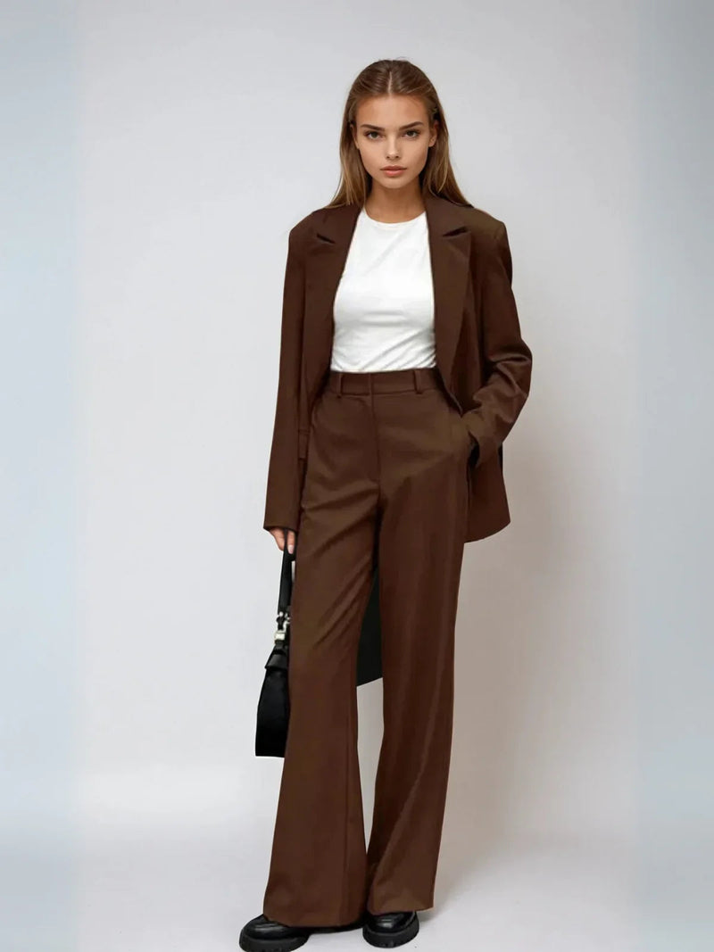 Mocha Blazer & Wide-leg Pants Matching Set