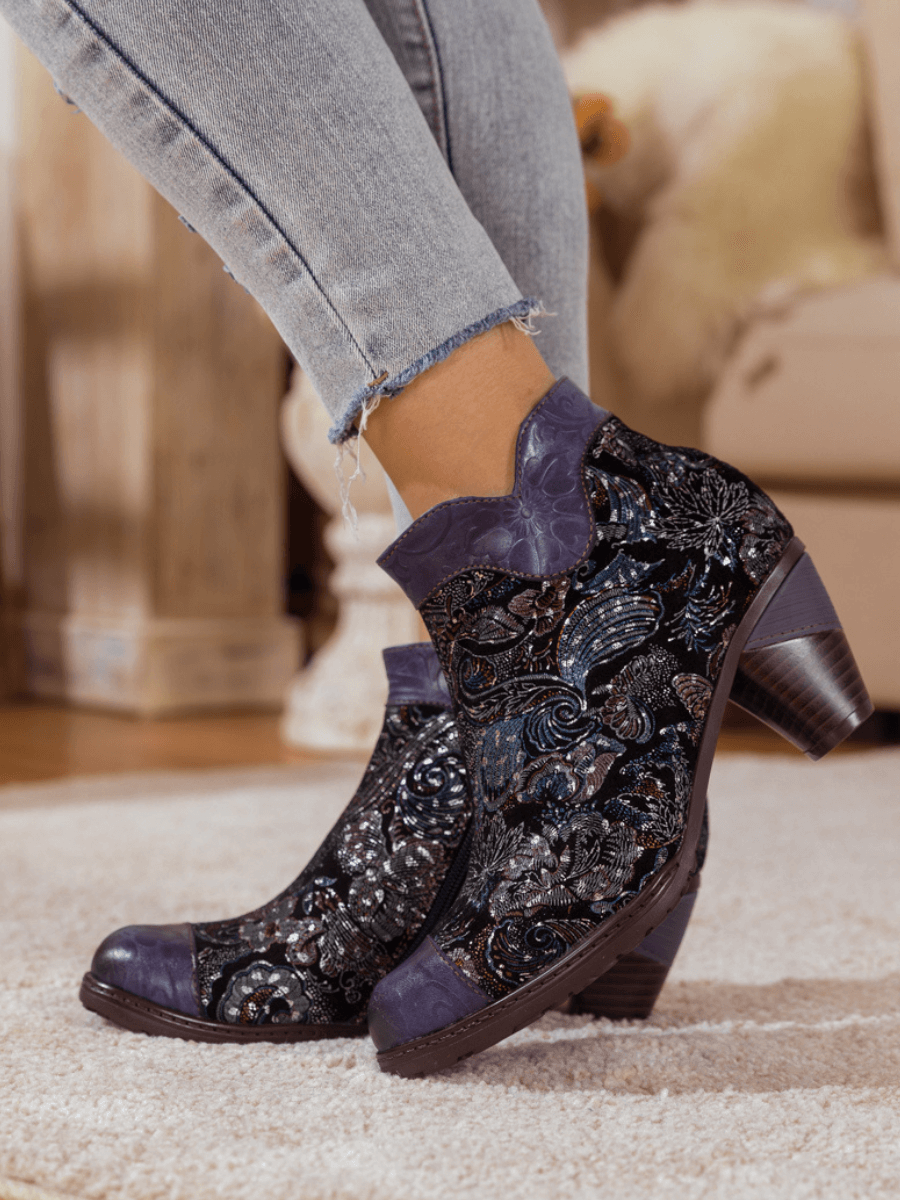 Soffia | Galaxy Paisley Embossed Leather Ankle Boot