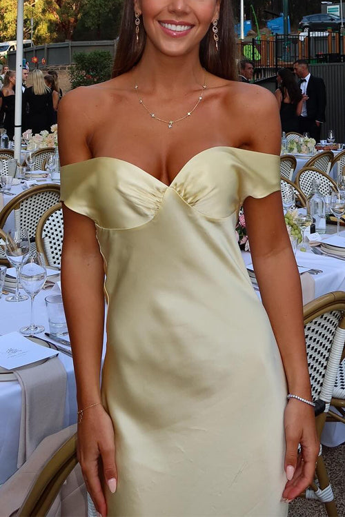 Moxidress Off Shoulder Backless Cut Out Satin Maxi Dress