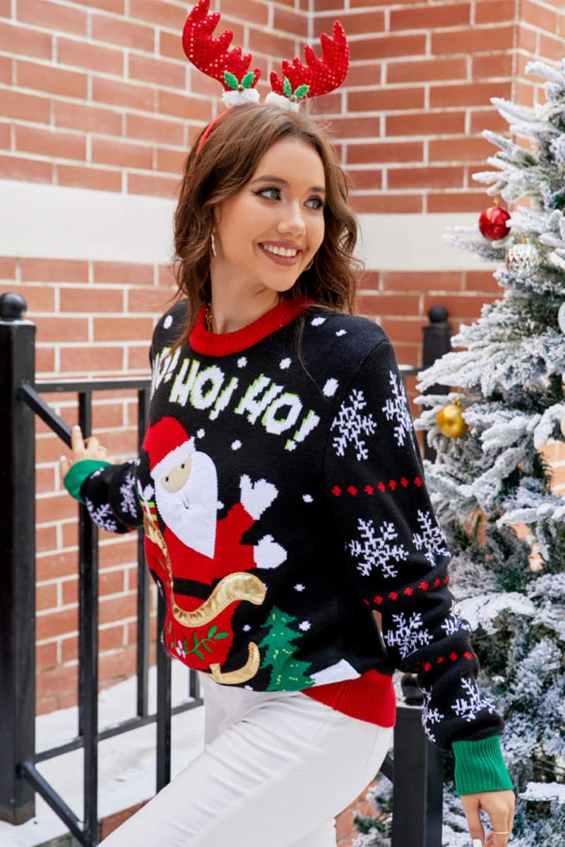 Crewneck Embroidered Santa Sweater